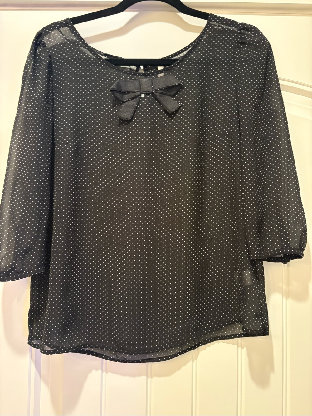 LC Lauren Conrad Black Polka Dot Bow-Front Blouse sheer
